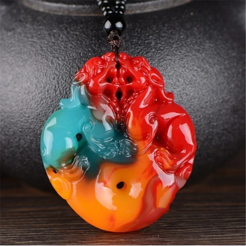 

Natural Xinjiang Gobi Colorful Jade Double Pendant Men's and Women's Sweater Chain Pendant Jewelry