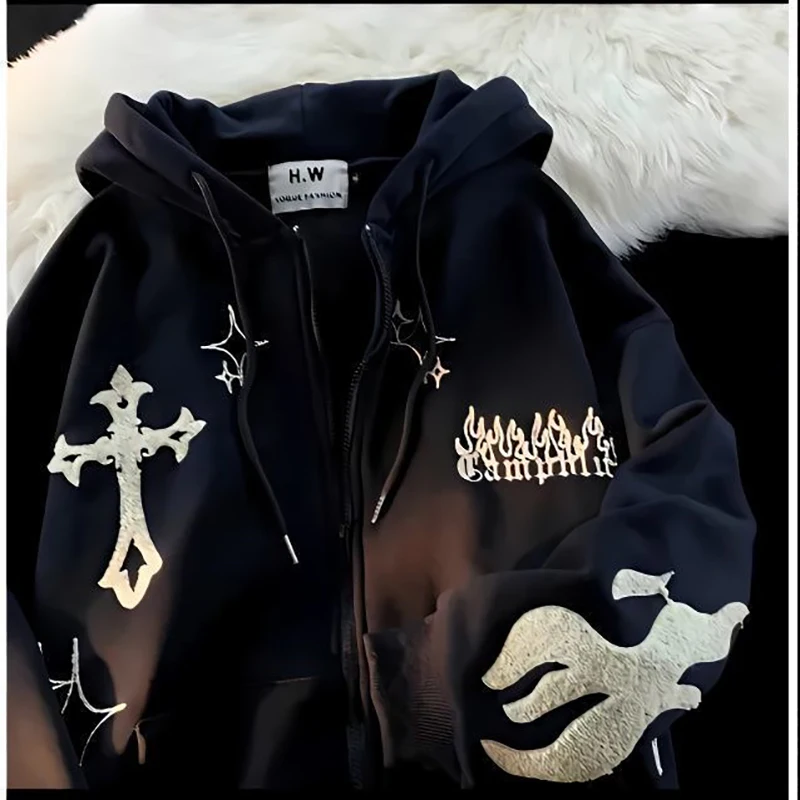 2023 Trendy American Retro Cross Hooded Cardigan Sweater for Boys and Girls Student Couple Versatile Coat Top Autumn and Winter
2023 Trendy American Retro Cross Hooded Cardigan Sweater for Boys and Girls Student Couple Versatile Coat Top Autumn and Winter