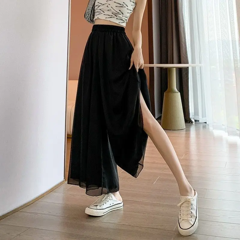 

Summer Casual Fashion Versatile Temperament Women's Clothing Folds Solid Color Simplicity Commuter High Waist Wide Leg Pants