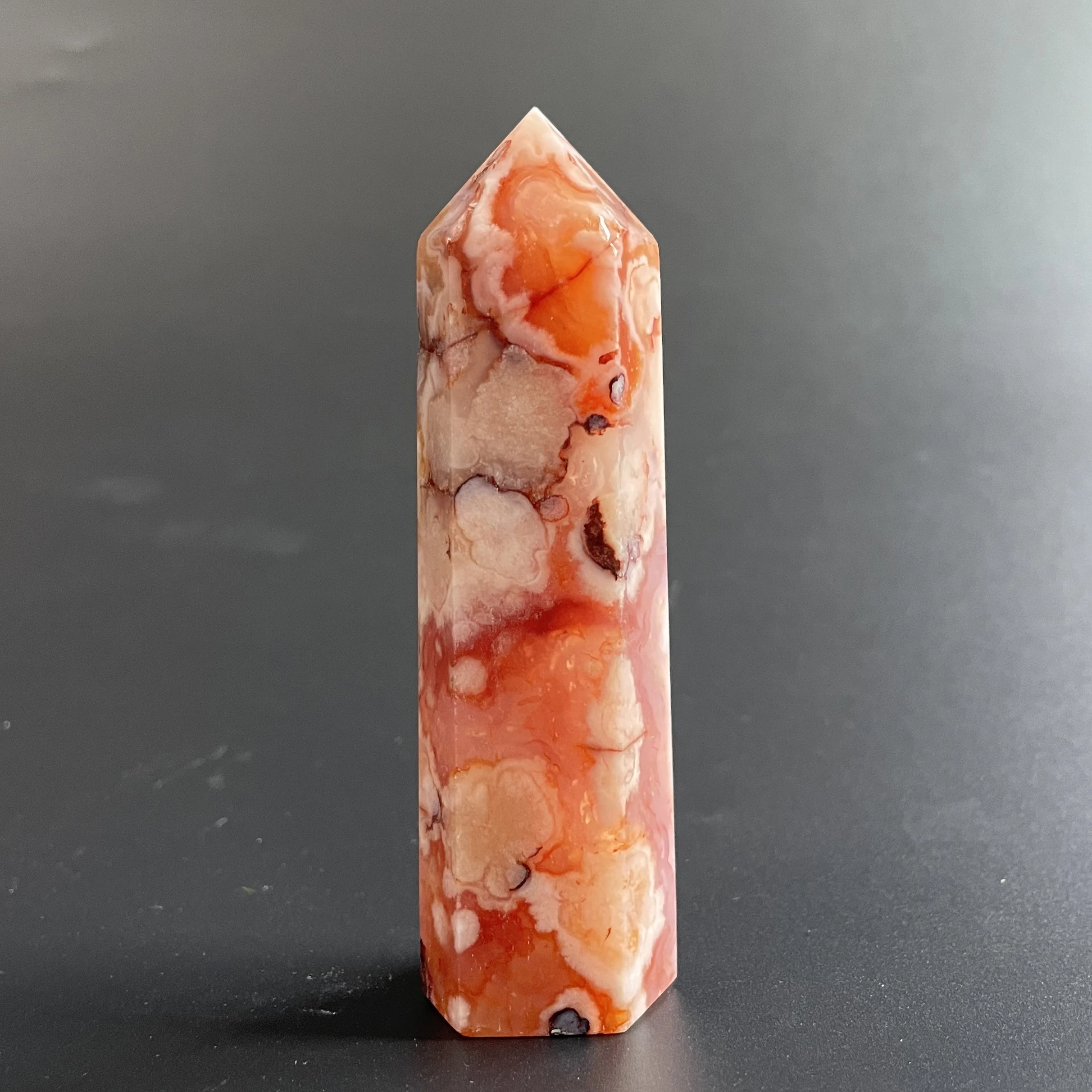 

119g Natural Stone Sakura agate Crystal Tower Polished Quartz Wand Point Reiki Healing Gift Room Decor Obelisk Z240