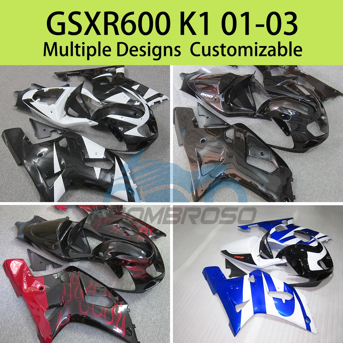 

For SUZUKI GSXR600 GSXR750 K1 2001 2002 2003 Motorcycle Fairings GSXR 600 750 01 02 03 ABS Injection Fairing Kit