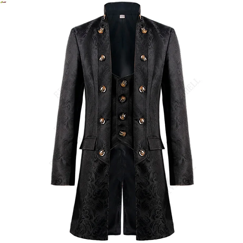 

Men Victoria Edwardian Steampunk Trench Coat Frock Outwear Vintage Prince Overcoat Medieval Renaissance Jacket Cosplay Costume