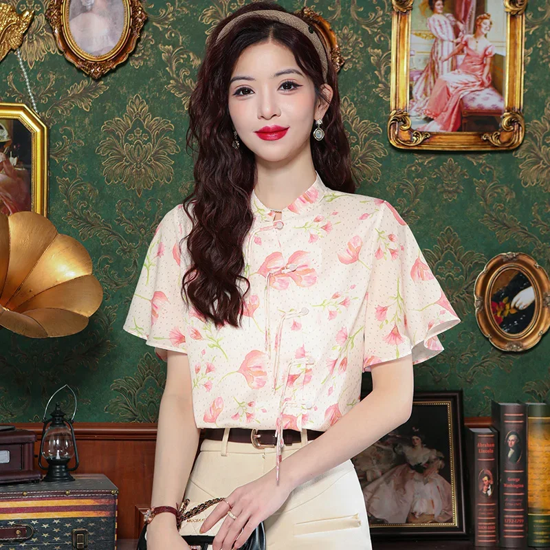 Chiffon Chinese Style Women's Shirt Summer Vintage Prints Blouses Loose Short Sleeves Women Tops Elegant Clothing YCMYUNYAN
Chiffon Chinese Style Women's Shirt Summer Vintage Prints Blouses Loose Short Sleeves Women Tops Elegant Clothing YCMYUNYAN