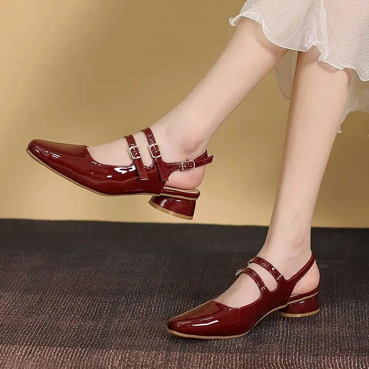 Burgundy Slingback Patent Shoes Women'S Pointy Toe Block Heels Vintage Buckle Pumps
Burgundy Slingback Patent Shoes Women'S Pointy Toe Block Heels Vintage Buckle Pumps