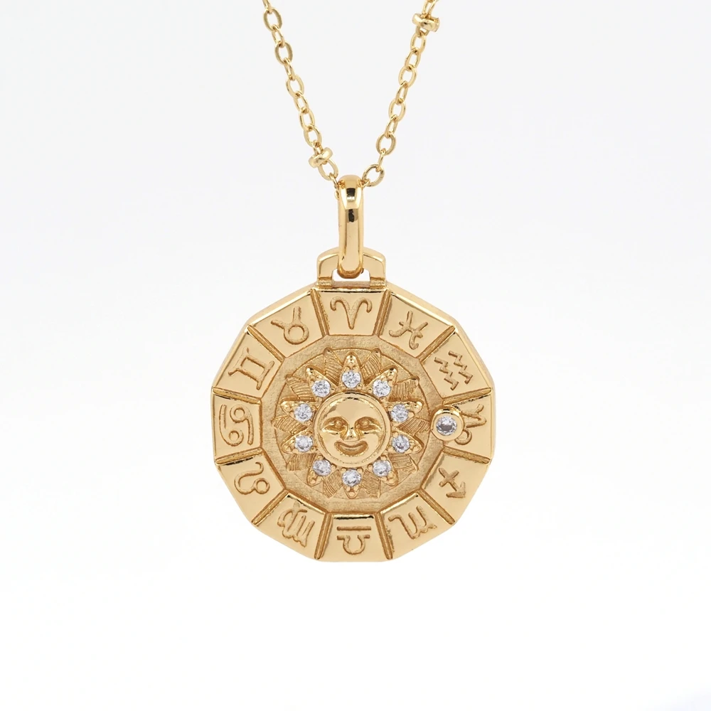 Hip Hop Retro Round Sun Pendant Necklace Gold Plated Twelve Constellations Sign Clavicle Chain Jewelry Gifts For Friends
Hip Hop Retro Round Sun Pendant Necklace Gold Plated Twelve Constellations Sign Clavicle Chain Jewelry Gifts For Friends