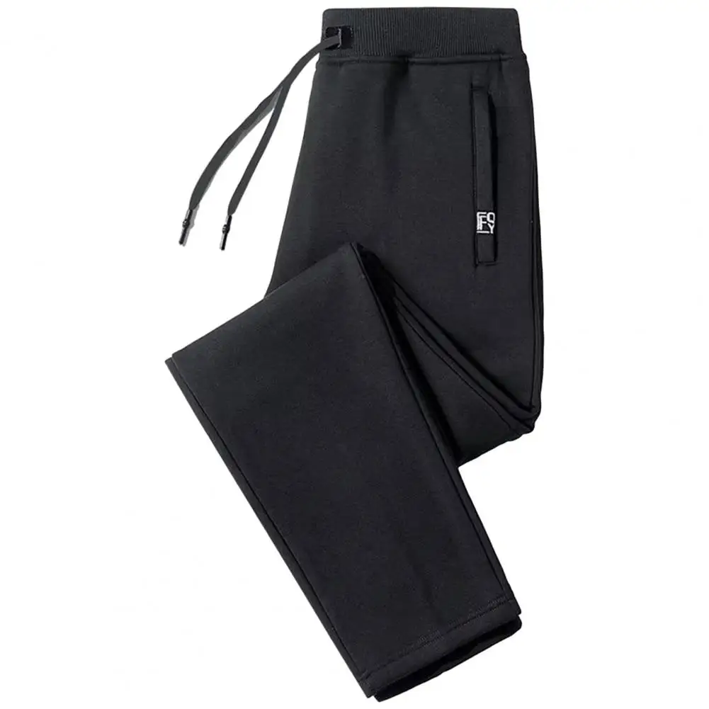

Zippered Pocket Trousers Cozy Men's Fleece-lined Jogger Pants Elastic Waist Drawstring Pockets for Autumn/winter Sports Men