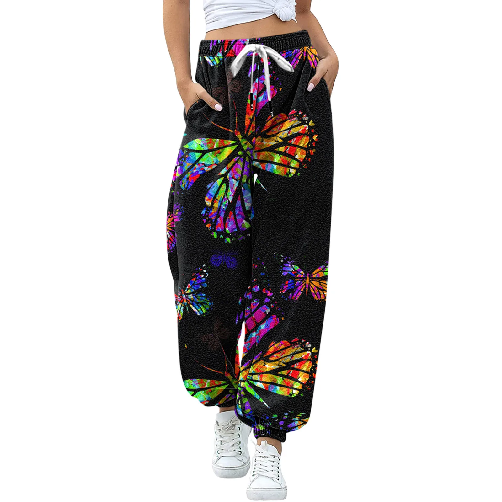 

Y2k Butterfly Print Sweatpant Drawstring Elastic Waist Straight Baggy Trouser Spring Autumn Women Streetwear Sport Jogger Pant