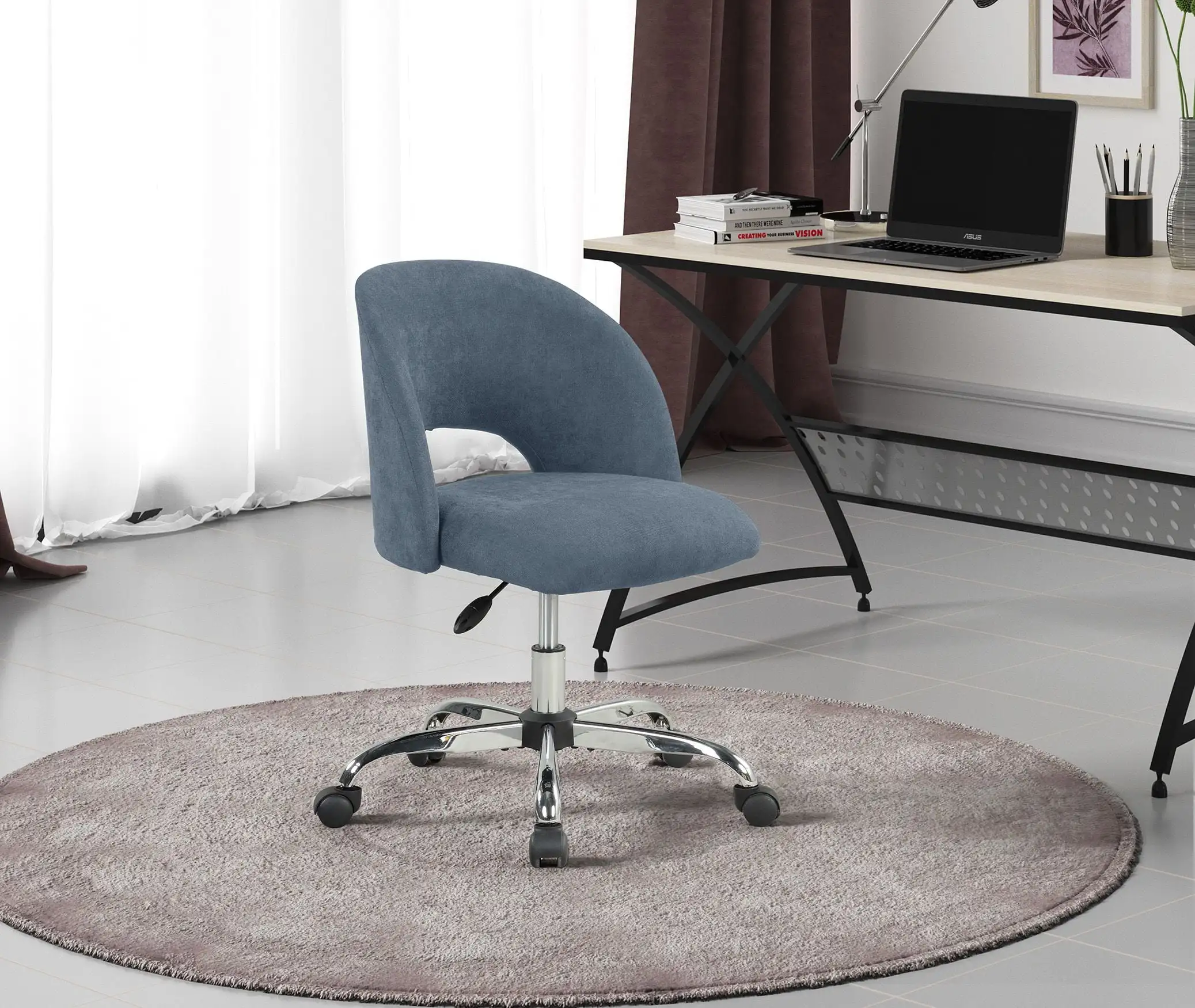 

Fabric Upholstered Open Back Office Chair with Casters, Grey for Teens and Adults