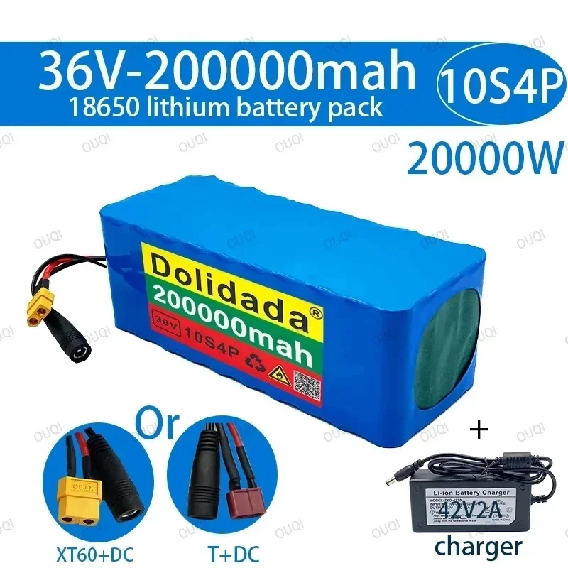 New 36V 10s4p 200Ah 20000W large capacity 18650 lithium battery pack electric bicycle scooter with BMS XT60 Plug+charger
New 36V 10s4p 200Ah 20000W large capacity 18650 lithium battery pack electric bicycle scooter with BMS XT60 Plug+charger