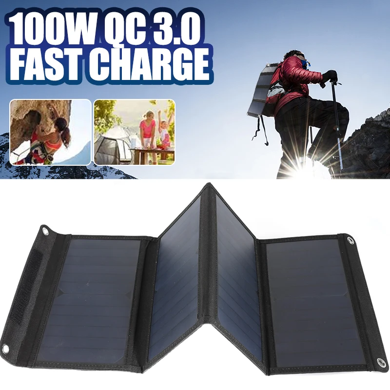 100W Foldable Solar Panel Fast Charge Camping Mobile Power Battery Charger Solar Cells Solar Power Generation
100W Foldable Solar Panel Fast Charge Camping Mobile Power Battery Charger Solar Cells Solar Power Generation