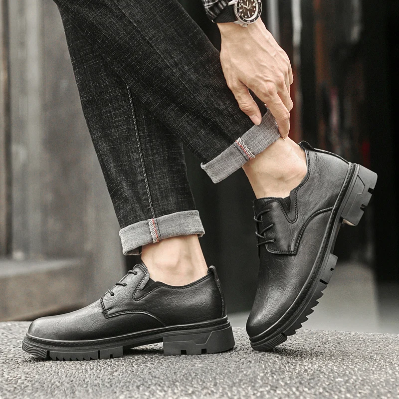 

Уличные мужские туфли на толстой подошве, Классические мужские оксфорды, Кожаные классические туфли, деловые кроссовки, повседневная обувь на шнуровке, большой размер 47 46
