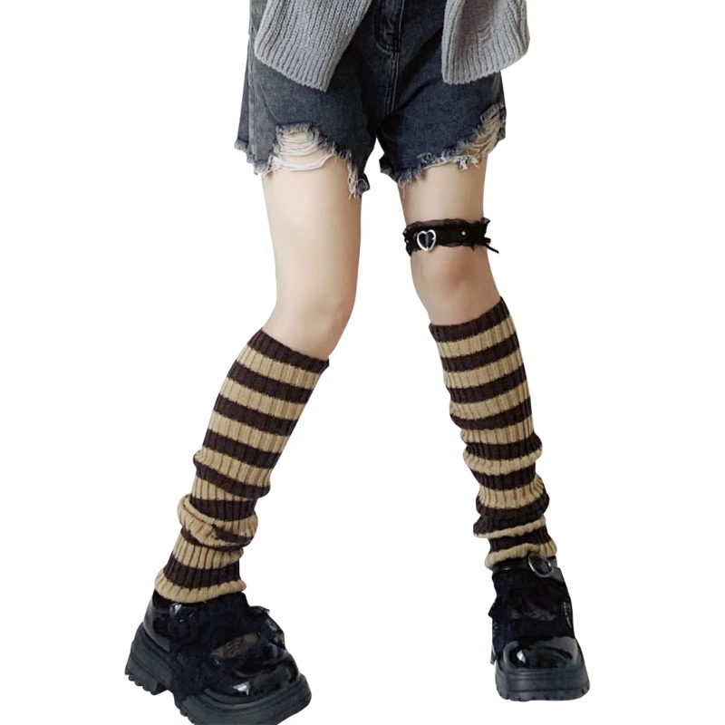 

Harajuku женские полосатые гетры в стиле Лолиты, длинные носки, студенческие вязаные эластичные расклешенные носки в рубчик,