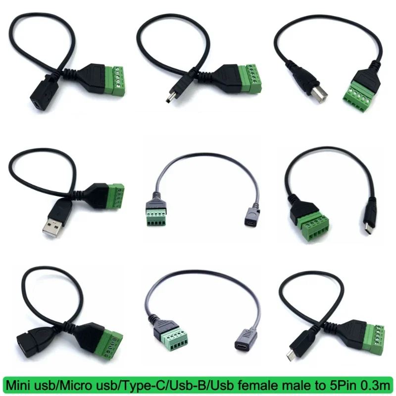 USB 2.0 Female B Micro usb mini usb Type-C Male to 5 Pin Female Bolt Screw Connector with Shield Terminal Plug Adapter Cable 1ft
USB 2.0 Female B Micro usb mini usb Type-C Male to 5 Pin Female Bolt Screw Connector with Shield Terminal Plug Adapter Cable 1ft