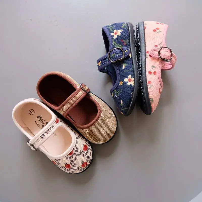 

Spring Autumn Girls Korea Retro Canvas Grandma Shoes Girls Floral Shallow Mouth Shoes Toddler Kids Kindergarten Indoor Footwear