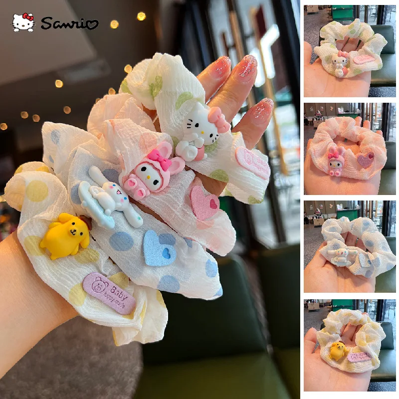 

New Kawaii Hello Kitty Hair Rope Hair Accessories Sanrio Cartoon Large Intestine Hair Circle Girl Ponytail Hair Circle Hair Band