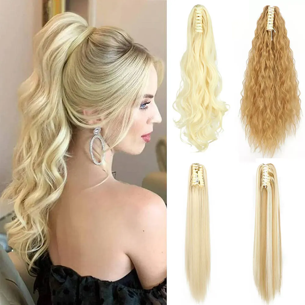 

Synthetic Long Straight Claw Clip On Ponytail Hair Extensions 20Inch Heat Resistant Pony Tail Hair piece For Women Daily Party