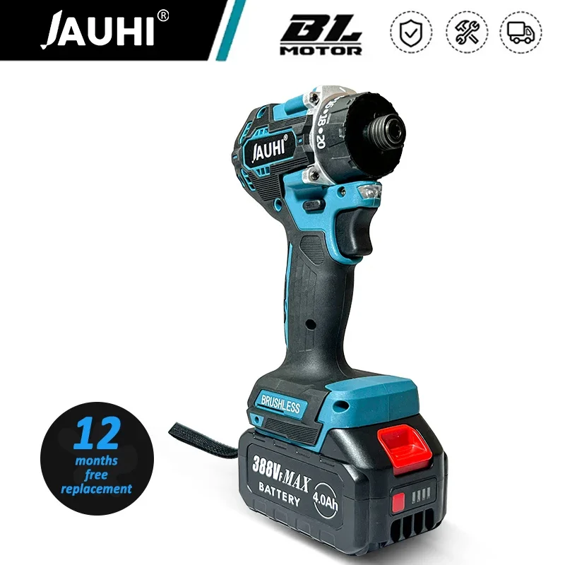 

JAUHI 20+1 Torque 280N.m Brushless Electric Screwdriver Rechargeable Cordless Electric Drill Screw Driver for Makita 18v Battery