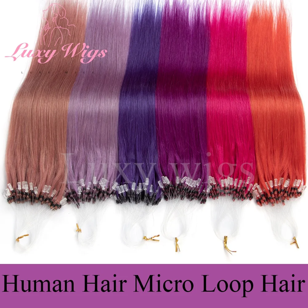 Straight Pink Micro Loop Hair Extensions Human Hair Micro Beads Halo Hair Extensions 12-20'' Colored Blue Purple Green Hair 14 S236c2d019f224044af2f5cdf1228d8f5w