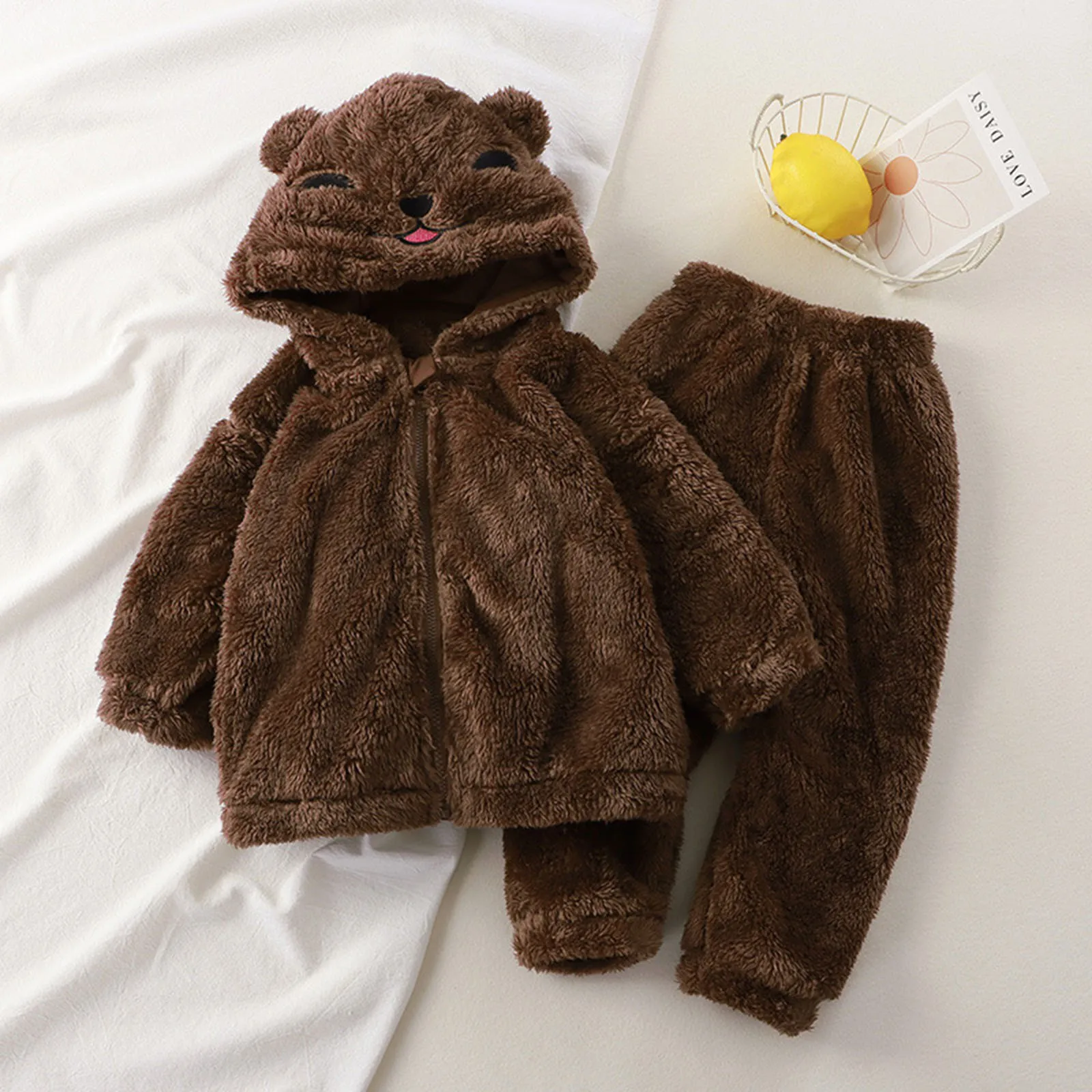 

Baby Boy Girl Clothes Pajamas Set Flannel Fleece Toddlers Cute Bear Hooded Tops+Pants Warm Home Clothing Suit Autumn Winter 1-5Y