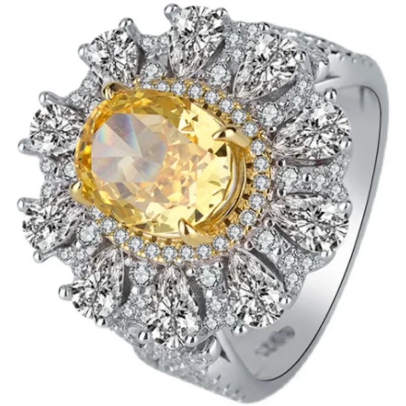 

Sunflower Retro Ring 925 Sterling Silver Palace Style Inlaid with Simulated Yellow Diamond Fashion Wedding Jewelry Wholesale