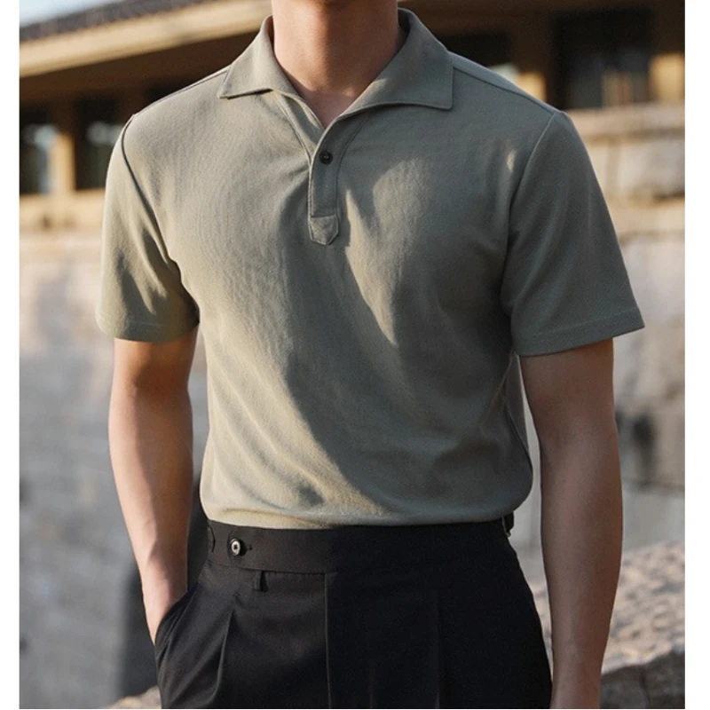 

Стильная мужская рубашка-поло в британском ретро стиле с французским лацканом-летняя коллекция-деловая Повседневная рубашка с коротким рукавом-размеры M-3XL -6 цветов