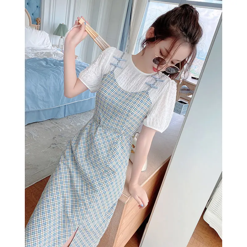 Vintage Chinese Style Plaid Women's Midi Dresses Summer 2022 Graceful Patchwork Puff Sleeve Lace Up Dress Lady Elegant Clothing
Vintage Chinese Style Plaid Women's Midi Dresses Summer 2022 Graceful Patchwork Puff Sleeve Lace Up Dress Lady Elegant Clothing