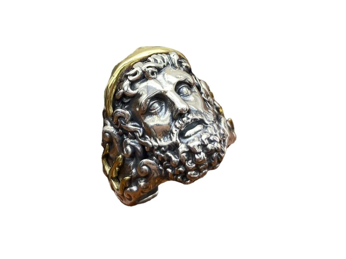 

New S925 Sterling Silver Men's personality opening Zeus ring God punk fashion rock Europe, America and Greece