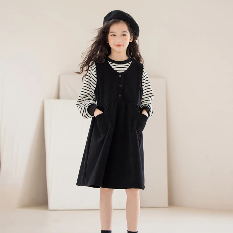 Girls Clothes Outfits Striped Long Sleeve T-Shirts Top Big Kids Vest Dress Two-piece Set for Teen Korea 2023 Autumn Clothing
Girls Clothes Outfits Striped Long Sleeve T-Shirts Top Big Kids Vest Dress Two-piece Set for Teen Korea 2023 Autumn Clothing