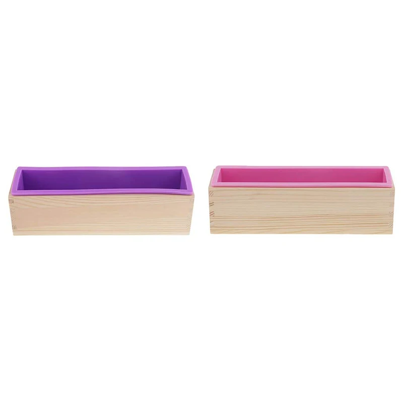 

2 шт. в деревянной коробке, силиконовая форма для мыла для лица, форма для мыла ручной работы «сделай сам», емкость 900 мл, фиолетовая и розовая