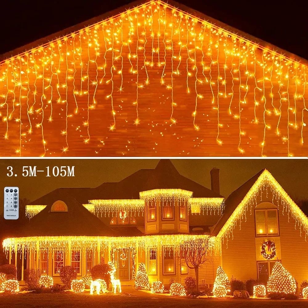 

Christmas Decorations For Home Outdoor LED Curtain Icicle String Light Street Garland On The House Winter 3M-35M New Year Decor