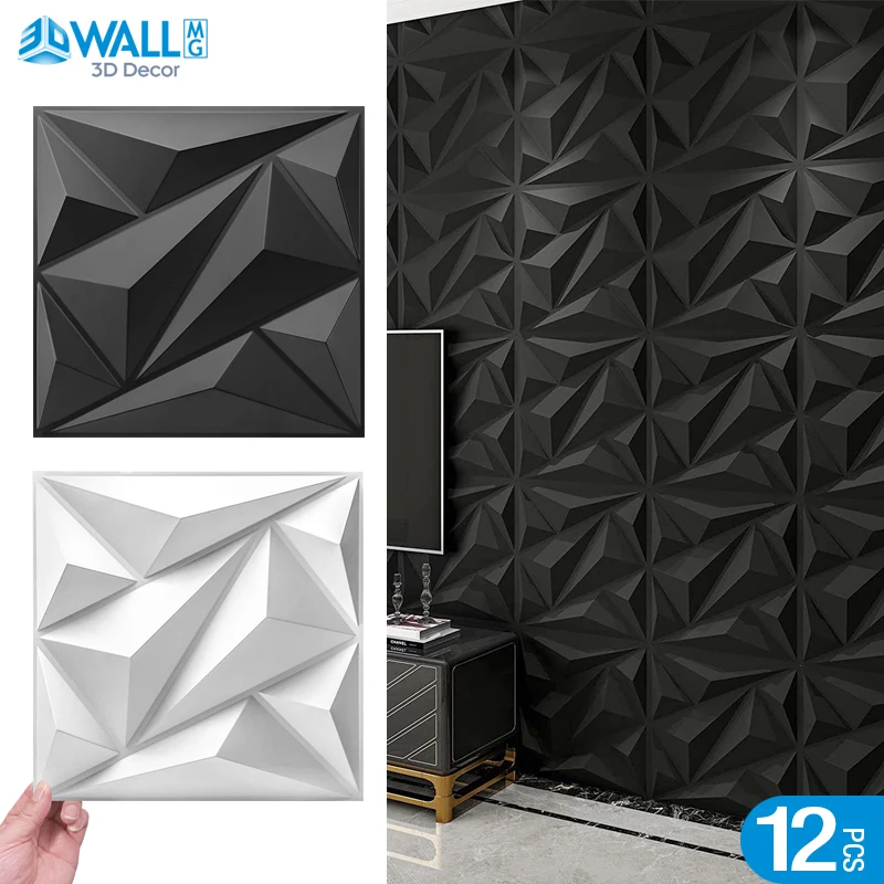 

12 Pcs Super 3D Art Wall Panel PVC Waterproof renovation 3D wall sticker Tile Decor Diamond Design DIY Home Decor11.81''x11.81''