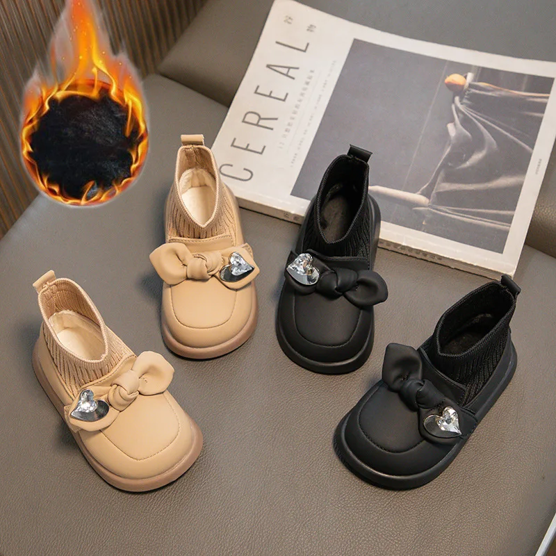 Winter Girl's Sock Boots Crystal Bow Cute Ankle Boots Children Casual Knitted Flat Princess Shoes Plush Warm Leather Boots 부츠
Winter Girl's Sock Boots Crystal Bow Cute Ankle Boots Children Casual Knitted Flat Princess Shoes Plush Warm Leather Boots 부츠