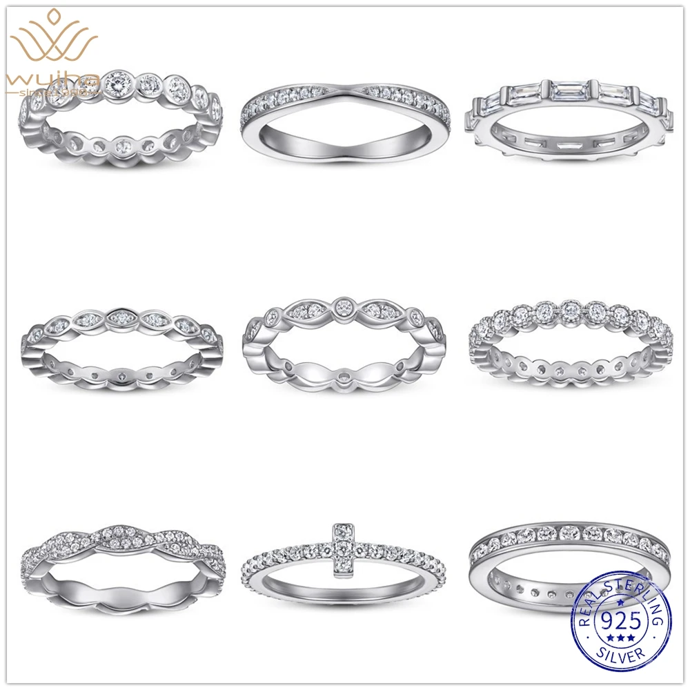 

WUIHA Real 925 Sterling Silver Created Moissanite Row Diamonds Party Wedding Promise Ring for Women Gift Drop Shipping Wholesale