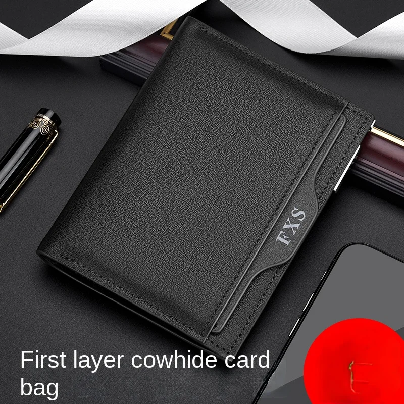 

Genuine Leather Wallet Men's Anti-Degaussing Small and Ultra-Thin Multiple Card Slots Driving License Leather Case Certificate