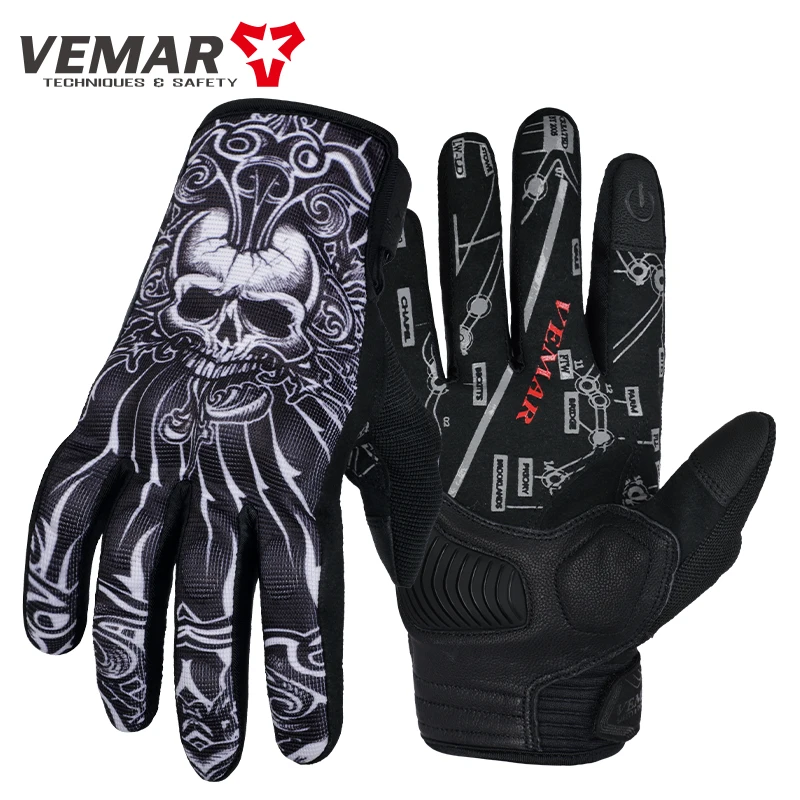 

VEMAR Summer Motorcycle Gloves Men Skull Mesh Guantes Moto Gloves Fashion Motorcyclist Touch Screen Biker Gloves