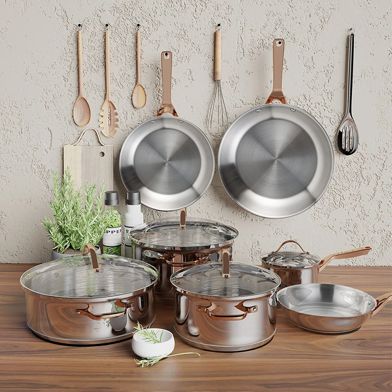 11 Pieces/set Stainless Steel Kitchen Cookware Set with Gold Stay-Cool Handles Pots and Pans Kitchen Supplies
11 Pieces/set Stainless Steel Kitchen Cookware Set with Gold Stay-Cool Handles Pots and Pans Kitchen Supplies