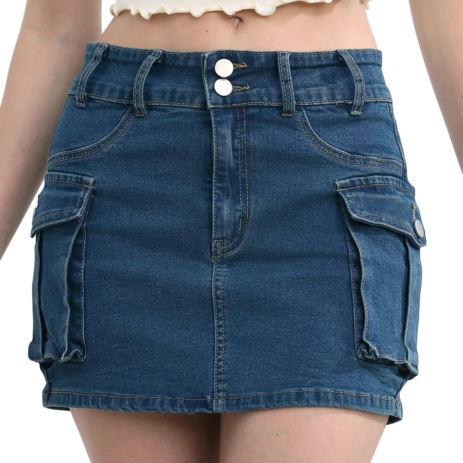 

Женская винтажная мини-юбка с заниженной талией, пикантная облегающая Однотонная юбка-карго с карманами, Клубная уличная одежда, на лето
