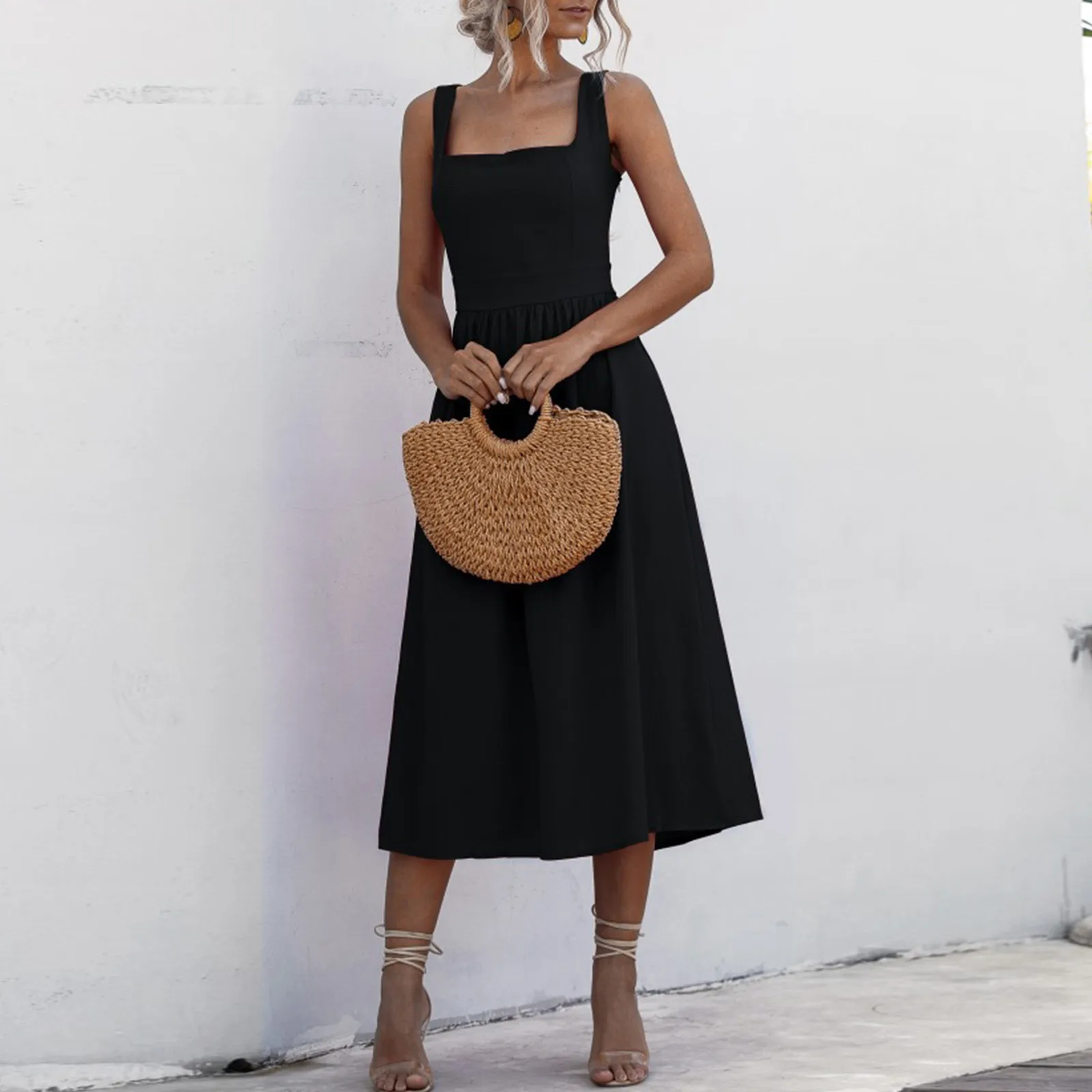 Women'S Casual Simple Solid Sundress High Waist Sleeveless Slash Neck Midi A-Line Dress Oversized White Black Red Midi Dresses
Women'S Casual Simple Solid Sundress High Waist Sleeveless Slash Neck Midi A-Line Dress Oversized White Black Red Midi Dresses