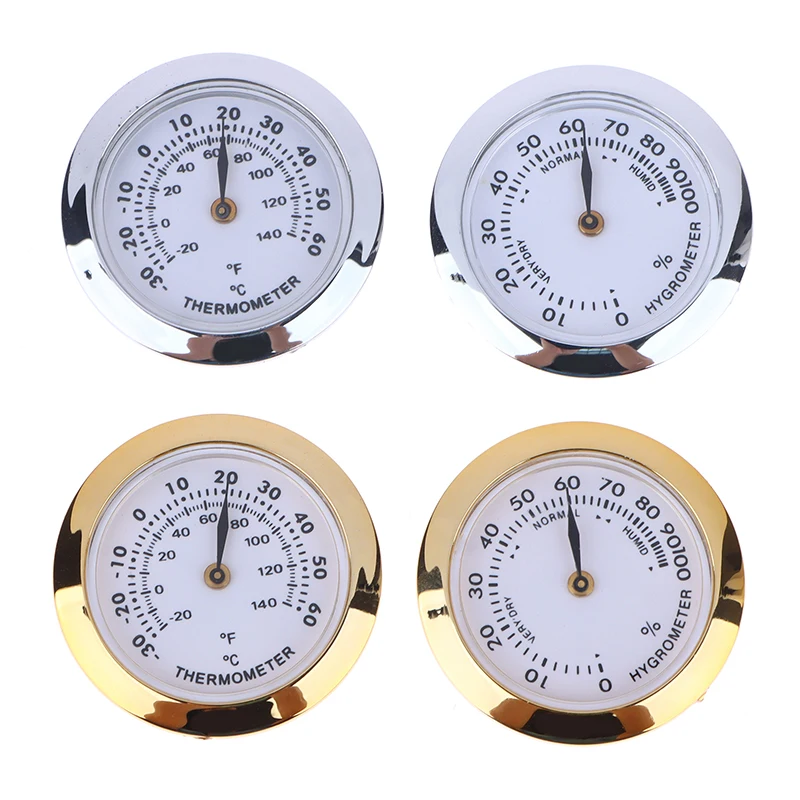 

Cigar Box Juggling Moisture-proof Box Direct Pin Embedded 37mm Pointer Mini Gold Silver Thermometer Hygrometer