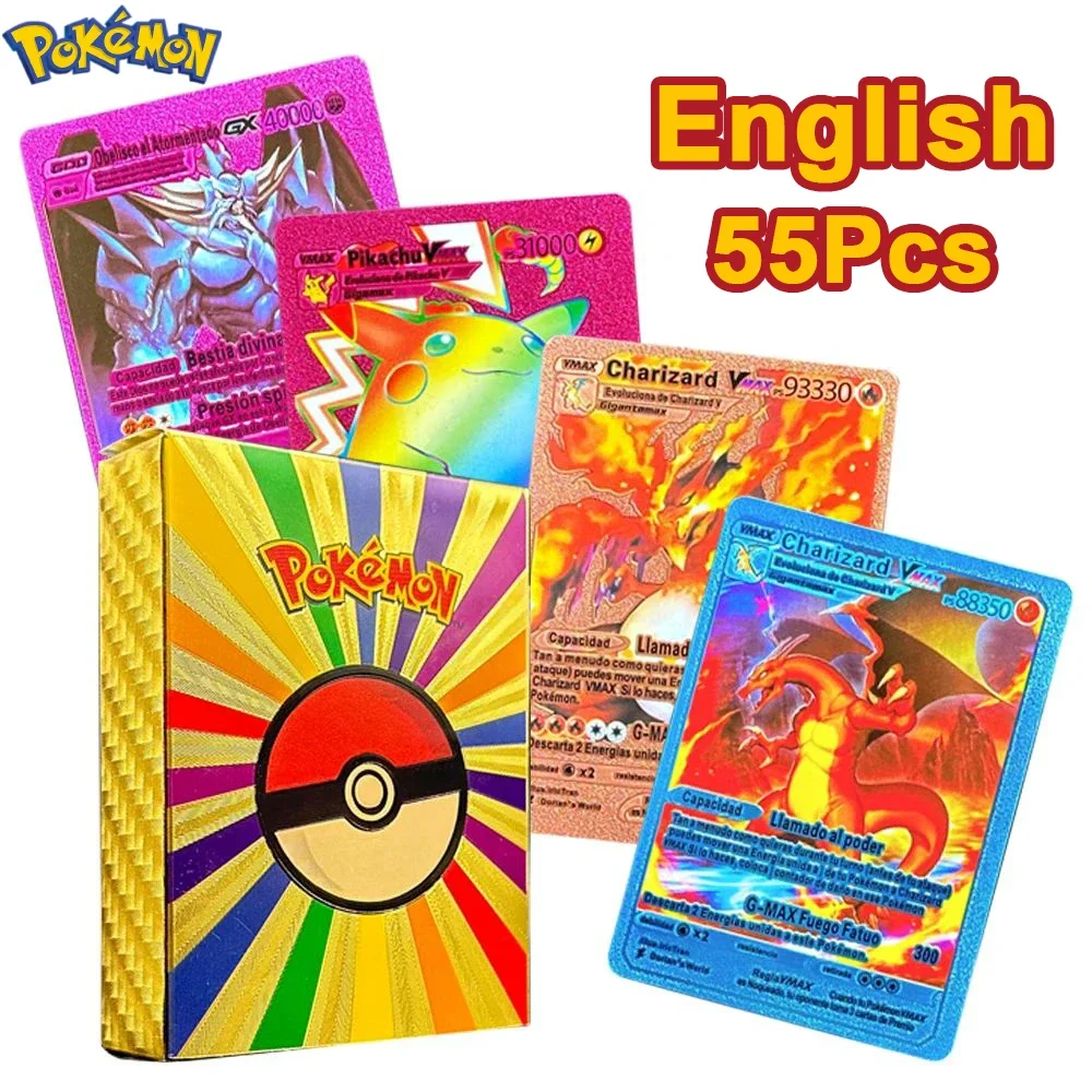 

110-11Pcs Pokemon Cards Colorful 3D Gold German Spanish French English Vmax GX Energy Card Pikachu Rare Collect Battle Gifts Toy