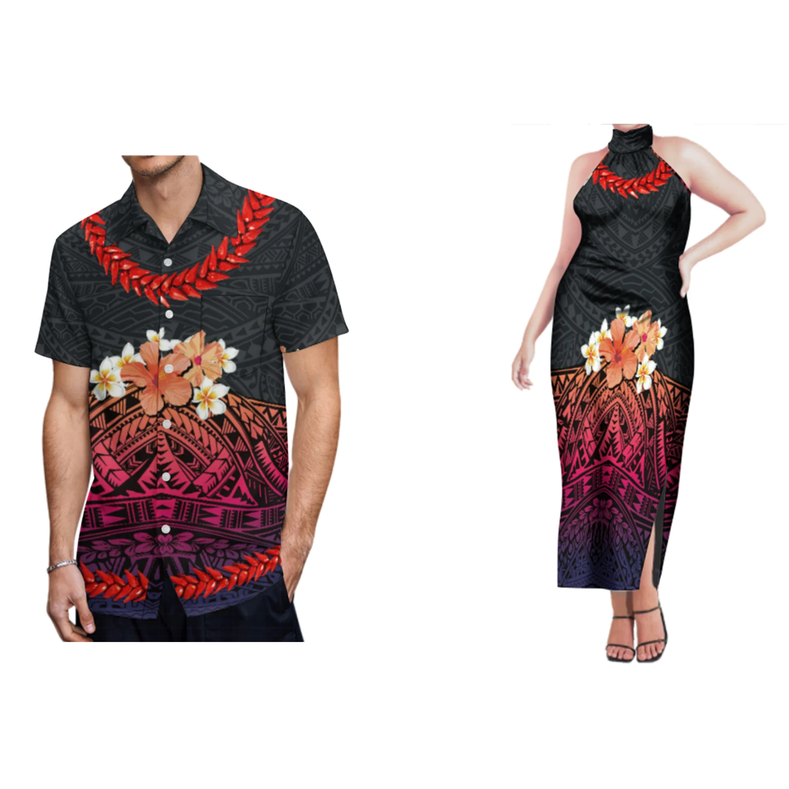 

2023 New Arrivals Polynesian Tribal Tapa Pattern Print Samoa Puletasi Ptaha Casual Dress Halter Dress Match Mens Shirt