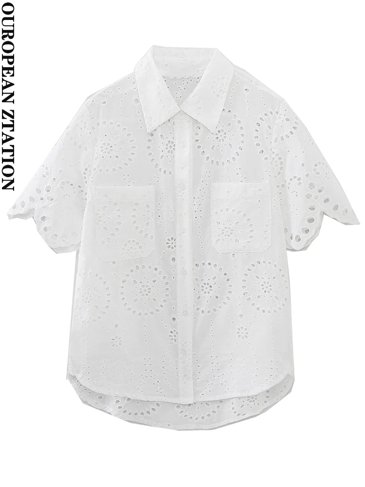 PAILETE Women 2023 fashion cutwork embroidery shirts vintage short sleeve button-up female blouses blusas chic tops
PAILETE Women 2023 fashion cutwork embroidery shirts vintage short sleeve button-up female blouses blusas chic tops