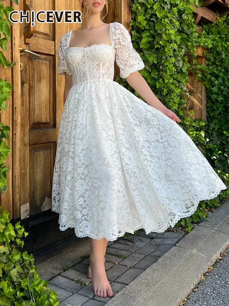 CHICEVER Solid Formal Lace Dresses For Women Square Collar Short Sleeve High Waist Tunic Folds Elegant Midi Dress Female Summer
CHICEVER Solid Formal Lace Dresses For Women Square Collar Short Sleeve High Waist Tunic Folds Elegant Midi Dress Female Summer