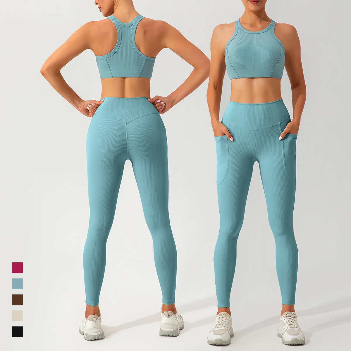 

Yoga Set 2PCS Nude Feeling Workout Sets Women Tracksuit Gym Push Up Fitness Running Workout Sportwear Sport Bra Leggings Suit