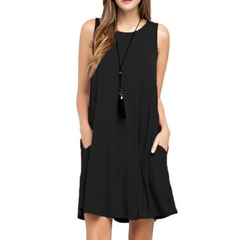 فستان نسائي صيفي كاجوال بدون أكمام تي شيرت فساتين الشاطئ التستر عادي مطوي جيوب تانك فستان عطلة نمط فستان نسائي صيفي كاجوال بدون أكمام تي شيرت فساتين الشاطئ التستر عادي مطوي جيوب تانك فستان عطلة نمط