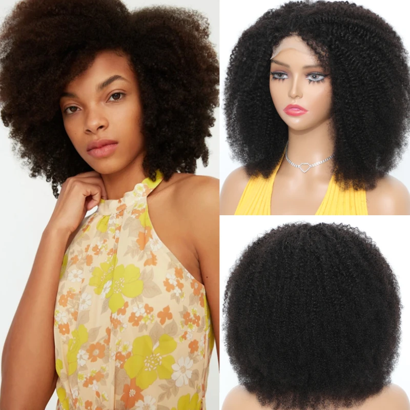 

180% 220% Afro Kinky Curly Lace Front Wig Human Hair Pre Plucked 4x4 13x4 360 Lace Frontal Perruque Cheveux Humain Fluffy 4B 4C