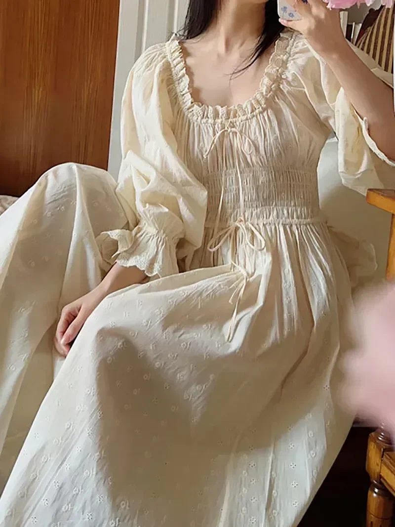 Embroidery Fairy Spring Sleepwear French Nightgown Lace-up Languid Vintage Dress Night Ruffles U-neck Princess Pajamas Cotton
Embroidery Fairy Spring Sleepwear French Nightgown Lace-up Languid Vintage Dress Night Ruffles U-neck Princess Pajamas Cotton