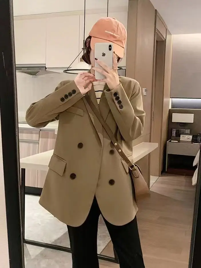 Brown Women's Suit Jacket Spring and Autumn New High-end Korean Style Double-breasted Western-style Slim Look Suit Blazer Top
Brown Women's Suit Jacket Spring and Autumn New High-end Korean Style Double-breasted Western-style Slim Look Suit Blazer Top