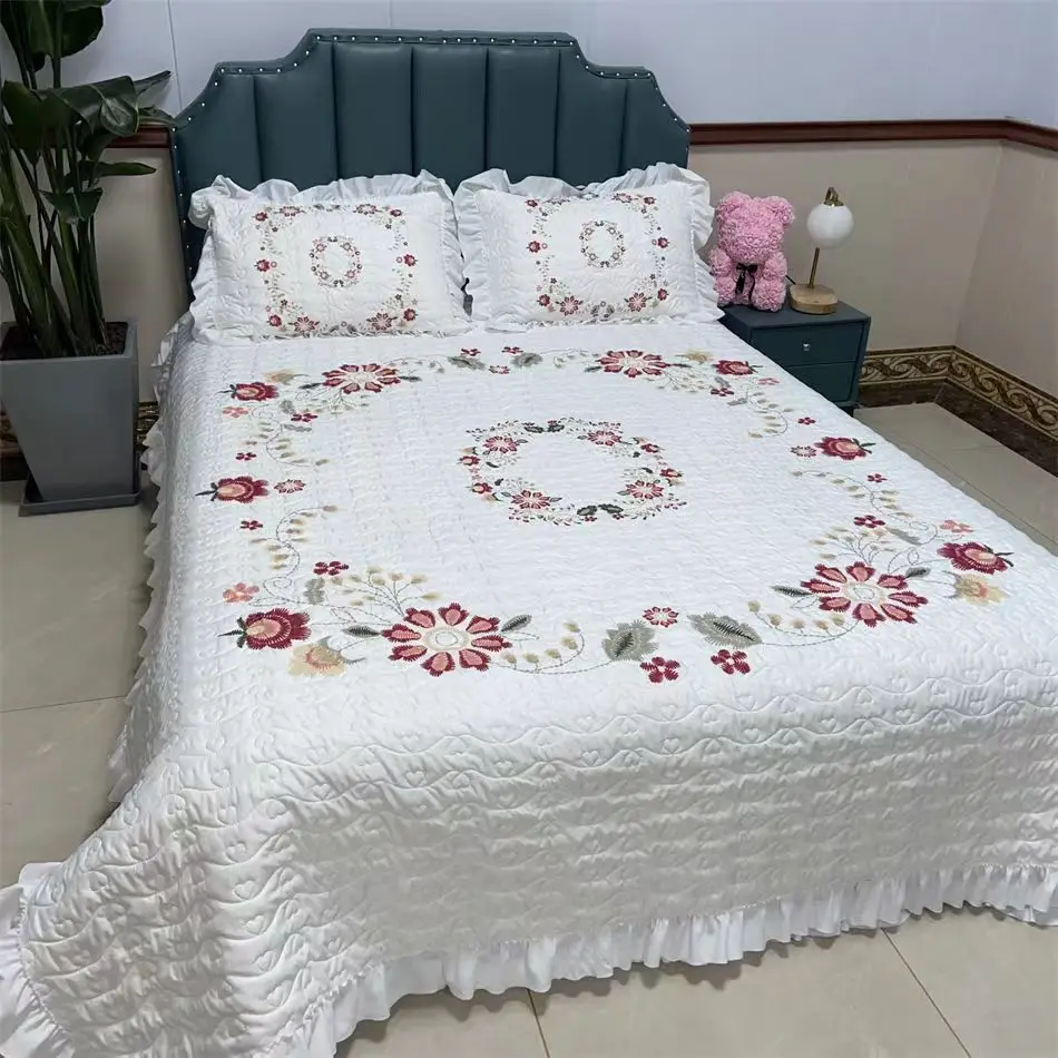 

Luxury Bedspread Washed Cotton Bed Cover Queen Size Quilted Digital Printed Bed Skirt Non Slip Sheet Blanket Mattress Covers