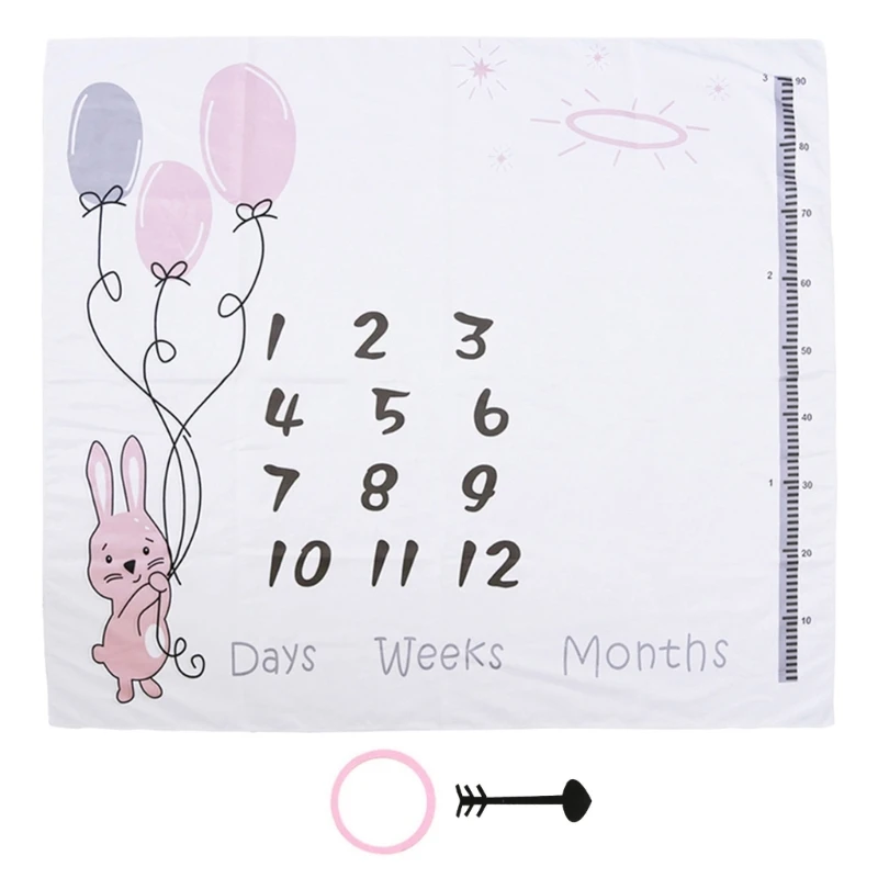 

1 Set Baby Monthly Record Growth Milestone Blanket Newborn Photography Props Accessories for Creative Cartoon Printing Cloth